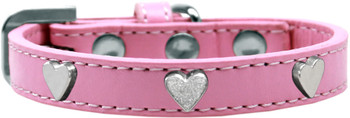 Silver Heart Widget Dog Collar - Light Pink