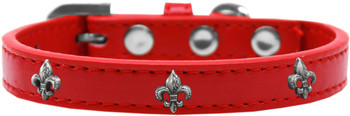 Silver Fleur De Lis Widget Dog Collar - Red