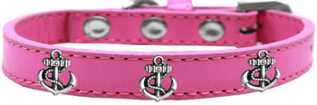 Silver Anchor Widget Dog Collar - Bright Pink