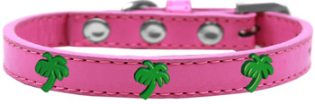Green Palm Tree Widget Dog Collar - Bright Pink
