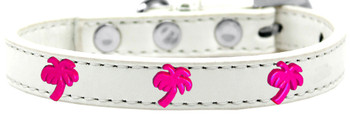 Pink Palm Tree Widget Dog Collar - White