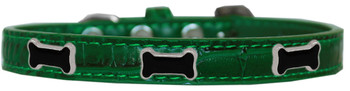 Black Bone Widget Croc Dog Collar - Emerald Green