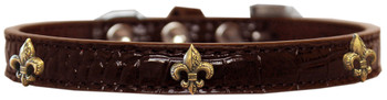 Bronze Fleur De Lis Widget Croc Dog Collar - Chocolate