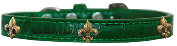 Bronze Fleur De Lis Widget Croc Dog Collar - Emerald Green