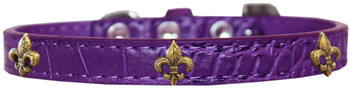 Bronze Fleur De Lis Widget Croc Dog Collar - Purple