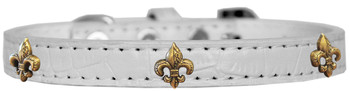 Bronze Fleur De Lis Widget Croc Dog Collar - White