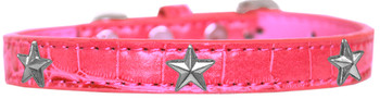 Silver Star Widget Croc Dog Collar - Bright Pink