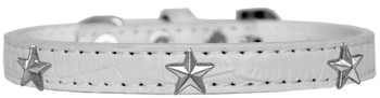 Silver Star Widget Croc Dog Collar - White