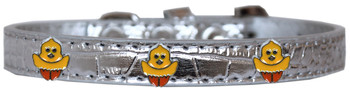 Chickadee Widget Croc Dog Collar - Silver