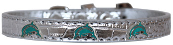 Dolphin Widget Croc Dog Collar - Silver