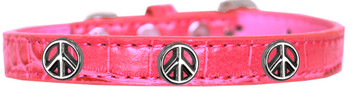 Peace Sign Widget Croc Dog Collar - Bright Pink