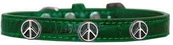 Peace Sign Widget Croc Dog Collar - Emerald Green