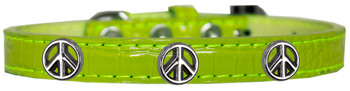Peace Sign Widget Croc Dog Collar - Lime Green
