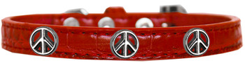 Peace Sign Widget Croc Dog Collar - Red