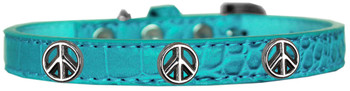 Peace Sign Widget Croc Dog Collar - Turquoise