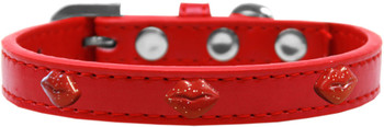 Red Glitter Lips Widget Dog Collar - Red