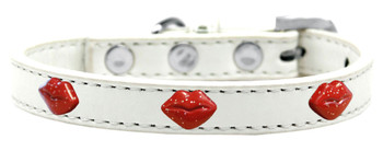 Red Glitter Lips Widget Dog Collar - White