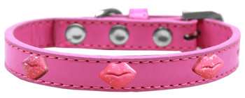 Pink Glitter Lips Widget Dog Collar - Bright Pink