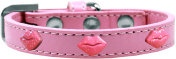 Pink Glitter Lips Widget Dog Collar - Light Pink