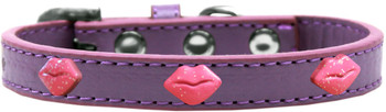 Pink Glitter Lips Widget Dog Collar - Lavender