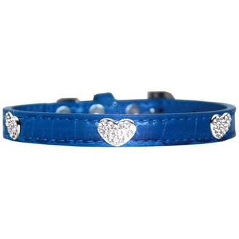 Image of one Croc Crystal Heart Dog Collar - Blue