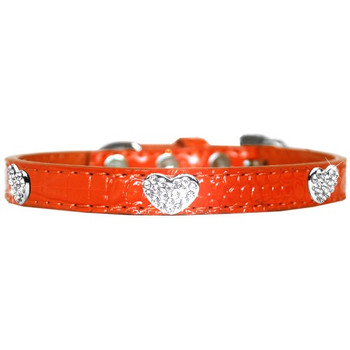 Image of one Croc Crystal Heart Dog Collar - Orange