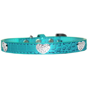 Image of one Croc Crystal Heart Dog Collar - Turquoise