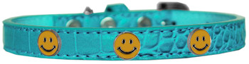 Happy Face Widget Croc Dog Collar - Turquoise