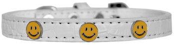 Happy Face Widget Croc Dog Collar - White