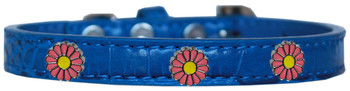 Pink Daisy Widget Croc Dog Collar - Blue