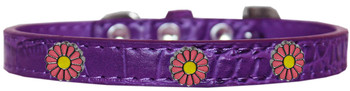 Pink Daisy Widget Croc Dog Collar - Purple