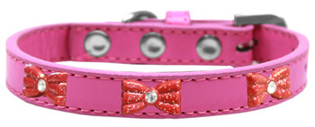 Red Glitter Bow Widget Dog Collar Bright Pink