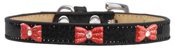Red Glitter Bow Widget Dog Collar - Black - Ice Cream