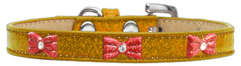 Red Glitter Bow Widget Dog Collar - Gold - Ice Cream