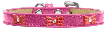Red Glitter Bow Widget Dog Collar - Pink - Ice Cream