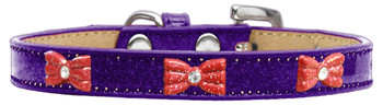 Red Glitter Bow Widget Dog Collar - Purple - Ice Cream