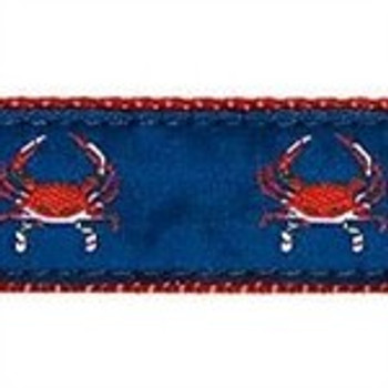 Red Crab on Navy 3/4 & 1.25 inch Dog Collar, Harness