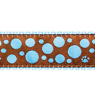 Light Blue Polka Dot Paws on Brown 1/2, 3/4 & 1.25 inch Dog & Cat Collar, Harness