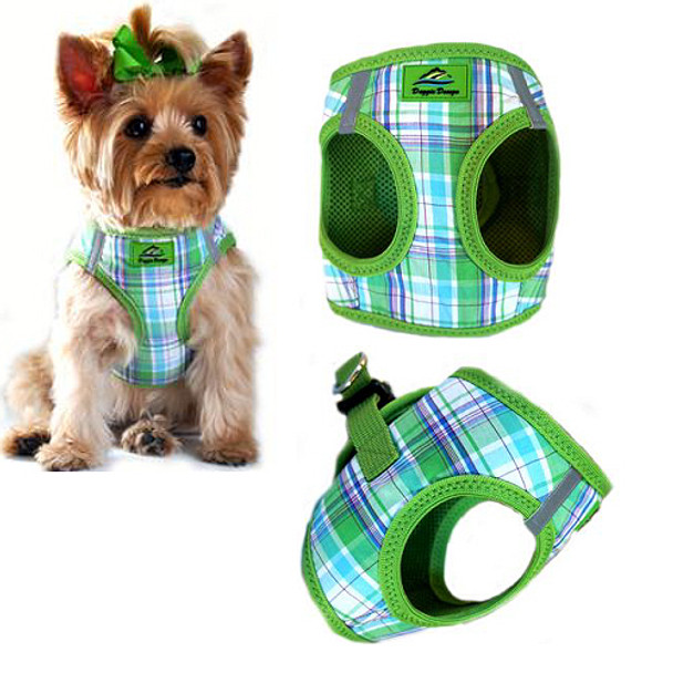 American River Choke Free Step In Dog Harness, Green Plaid up to 50 lbs