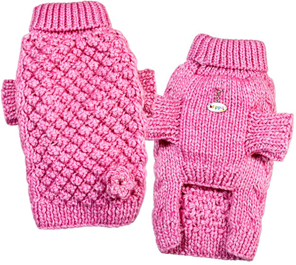 Pink Bobble Stitch Dog Sweater - Hand Knitted