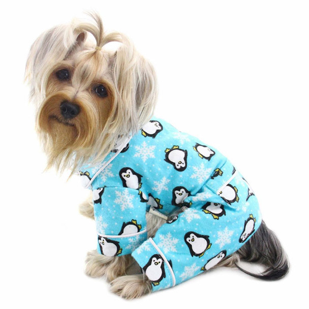 Penguins & Snowflake Flannel Pajamas with 2 Pockets - Turquoise