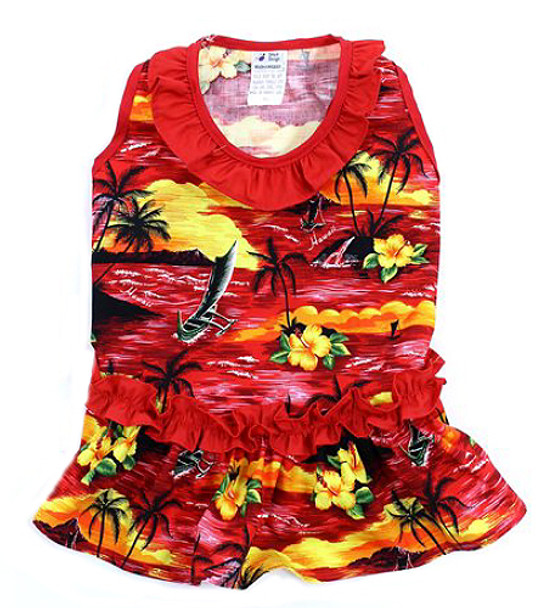 Red Beach Hawaiian Dog Dress