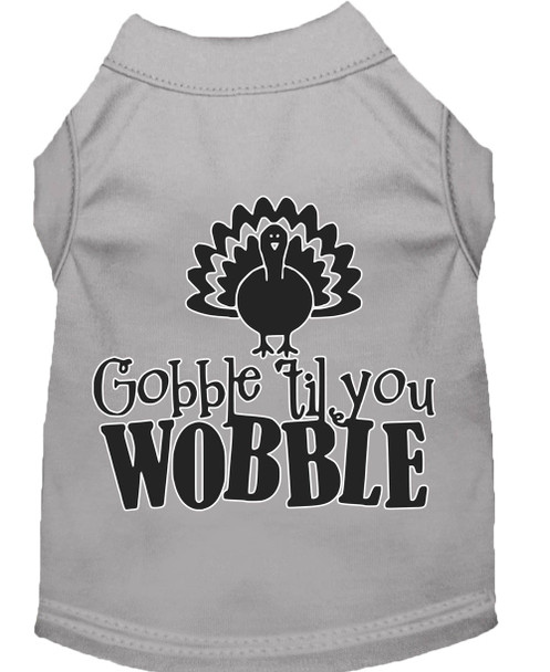 Gobble Til You Wobble Screen Print Dog Shirt - Grey