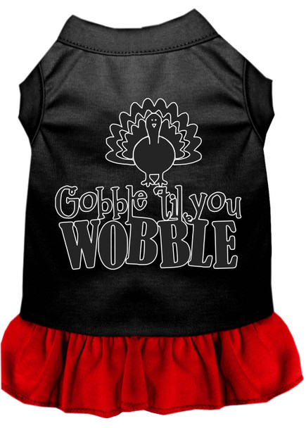 Gobble Til You Wobble Screen Print Dog Dress Black With Red