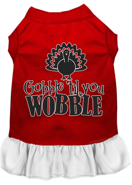 Gobble Til You Wobble Screen Print Dog Dress Red With White