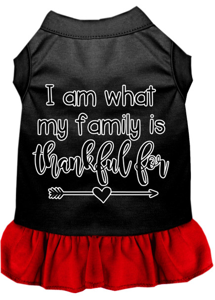 I Am What My Family Is Thankful For Screen Print Dog Dress Black With Red