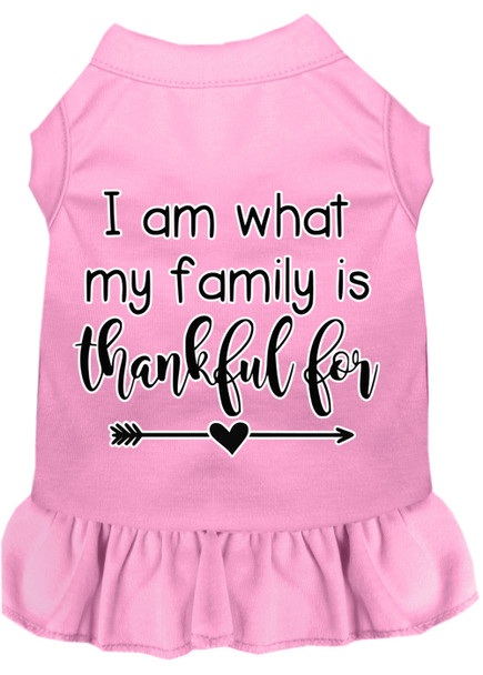 I Am What My Family Is Thankful For Screen Print Dog Dress Light Pink