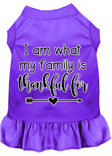 I Am What My Family Is Thankful For Screen Print Dog Dress Purple