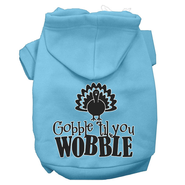 Gobble Til You Wobble Screen Print Dog Hoodie - Baby Blue