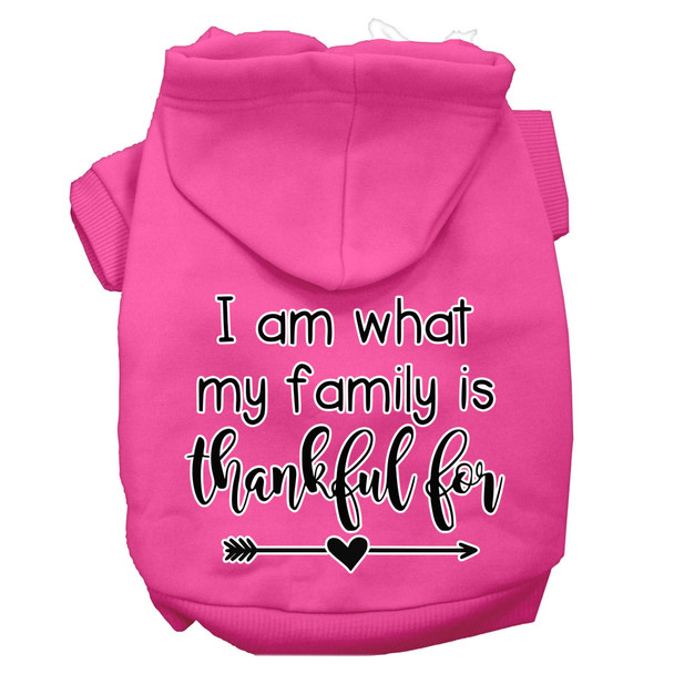 I Am What My Family Is Thankful For Screen Print Dog Hoodie Bright Pink